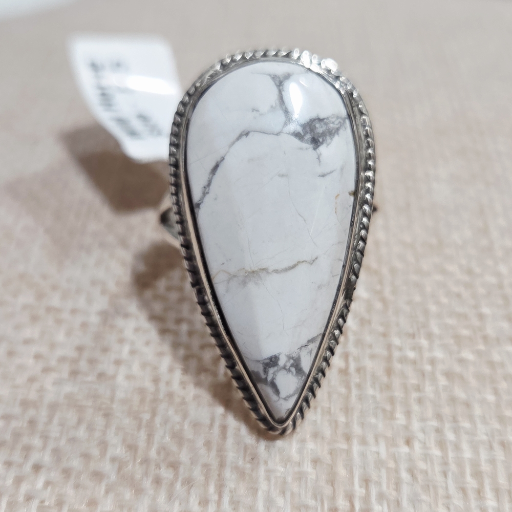 Silver and Polished White Horse Teardrop Ring